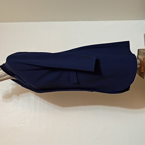 Ralph Lauren Navy Stretch Wool Velvet Collar Long Blazer Jacket Size 10 - Picture 7 of 8